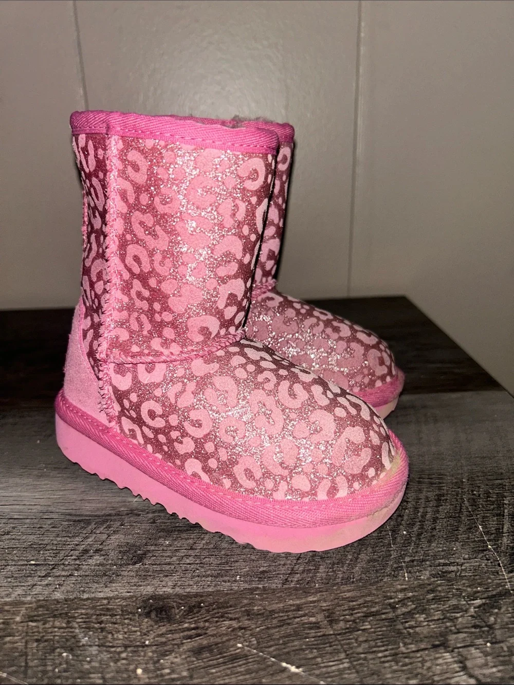 UGG Pink Glitter Leopard Print Kids Boots